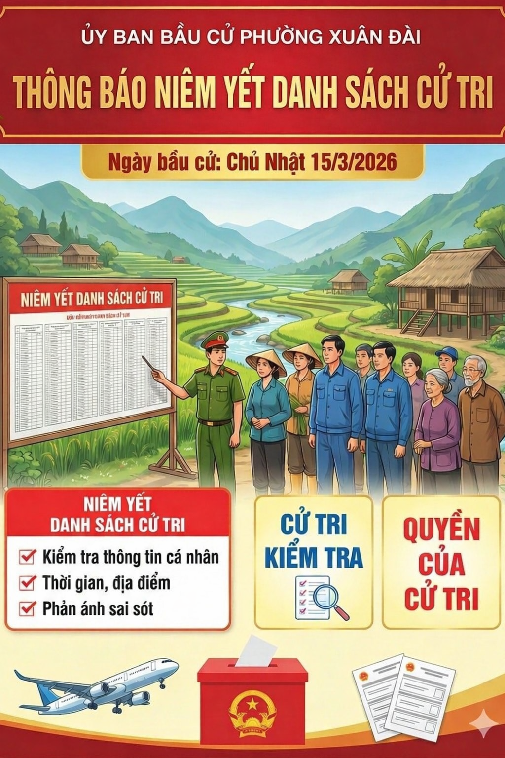 Về việc niêm yết danh sách cử tri, địa điểm niêm yết danh sách cử tri, địa điểm bỏ phiếu bầu cử đại biểu Quốc hội khóa XVI và đại biểu Hội đồng nhân dân các cấp nhiệm kỳ 2026 - 2031